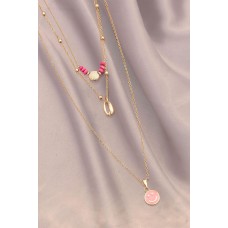 Pembe Emoji Tasarımlı İstiridye Detaylı Çoklu Gold Metal Kolye Pembe Emoji Tasarımlı İstiridye Detaylı Çoklu Gold Metal Kolye