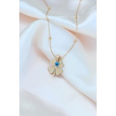 Çelik Nazar Boncuk Detaylı Gold Renk Yonca Kolye Çelik Nazar Boncuk Detaylı Gold Renk Yonca Kolye