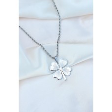 Çelik Gümüş Renk Yonca Kolye Çelik Gümüş Renk Yonca Kolye