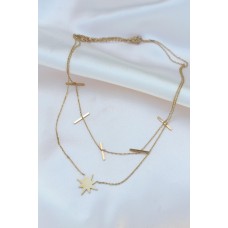 Çelik Gold Renk Çift Zincir Kutup Yıldızı Kolye Çelik Gold Renk Çift Zincir Kutup Yıldızı Kolye