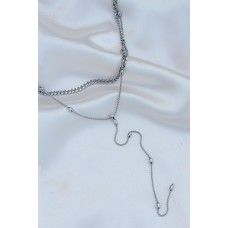 Çelik Gümüş Renk Çift Zincirli Kolye Çelik Gümüş Renk Çift Zincirli Kolye