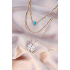 Yonca Tasarımlı Mavi Taş Detaylı Gold Metal Çoklu Kadın Kolye Yonca Tasarımlı Mavi Taş Detaylı Gold Metal Çoklu Kadın Kolye