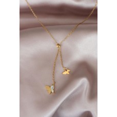 Çelik Kelebek Tasarımlı Gold Renk Mineli Kadın Kolye Çelik Kelebek Tasarımlı Gold Renk Mineli Kadın Kolye