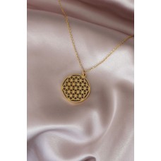 Çelik Yaşam Çiçeği Tasarımlı Gold Renk Kadın Kolye Çelik Yaşam Çiçeği Tasarımlı Gold Renk Kadın Kolye