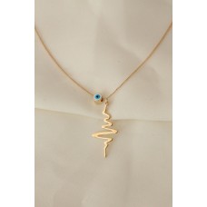 Nazar Boncuk Detaylı Kalp Ritmi Model Gold Renk Metal Zincirli Kolye Nazar Boncuk Detaylı Kalp Ritmi Model Gold Renk Metal Zincirli Kolye