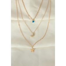 Ay Yıldız Model Gold Renk Metal Zincirli Çoklu Kolye Ay Yıldız Model Gold Renk Metal Zincirli Çoklu Kolye