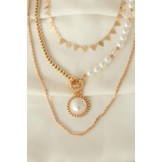 İnci Taş Detaylı Retro Model Gold Metal Zincirli Çoklu Kolye İnci Taş Detaylı Retro Model Gold Metal Zincirli Çoklu Kolye