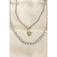 Silver Renk Metal Kalp Tasarımlı Kilit Model Çift Zincir Kolye Silver Renk Metal Kalp Tasarımlı Kilit Model Çift Zincir Kolye