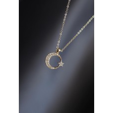 Altın Renk Metal Zirkon Taşlı Ay Yıldız Kolye Altın Renk Metal Zirkon Taşlı Ay Yıldız Kolye