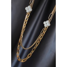 Gold Renk Metal Beyaz Mineli Çiçek Detaylı Çoklu Kolye Gold Renk Metal Beyaz Mineli Çiçek Detaylı Çoklu Kolye