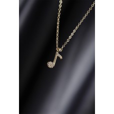 Gold Renk Metal Zirkon Taşlı Nota Figürlü Kolye Gold Renk Metal Zirkon Taşlı Nota Figürlü Kolye