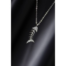 Silver Renk Metal Zirkon Taşlı Balık Kılçığı Figürlü Kolye Silver Renk Metal Zirkon Taşlı Balık Kılçığı Figürlü Kolye