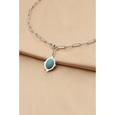 Çelik Silver Renk Mavi Doğal Taş Tasarımlı Önden Takmalı Kadın Kolye Çelik Silver Renk Mavi Doğal Taş Tasarımlı Önden Takmalı Kadın Kolye