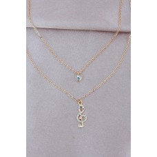 Gold Renk Metal Çift Zincirli Zirkon Taşlı Sol Anahtarı Kolye Gold Renk Metal Çift Zincirli Zirkon Taşlı Sol Anahtarı Kolye