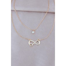 Altın Renk Metal Çift Zincirli Zirkon Taşlı Sonsuzluk Kolye Altın Renk Metal Çift Zincirli Zirkon Taşlı Sonsuzluk Kolye