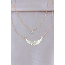 Gold Renk Metal Çift Zincirli Zirkon Taşlı Kanat Kolye Gold Renk Metal Çift Zincirli Zirkon Taşlı Kanat Kolye