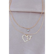 Altın Renk Metal Çift Zincirli Zirkon Taşlı Tektaşlı Kalp Kolye Altın Renk Metal Çift Zincirli Zirkon Taşlı Tektaşlı Kalp Kolye