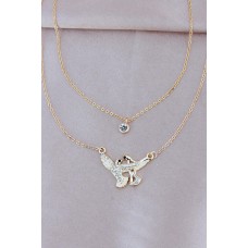 Gold Renk Metal Çift Zincirli Zirkon Taşlı Güvercin Kolye Gold Renk Metal Çift Zincirli Zirkon Taşlı Güvercin Kolye