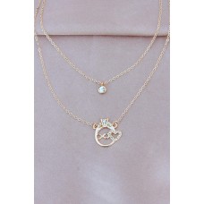 Altın Renk Metal Çift Zincirli Zirkon Taşlı Tektaş Kolye Altın Renk Metal Çift Zincirli Zirkon Taşlı Tektaş Kolye