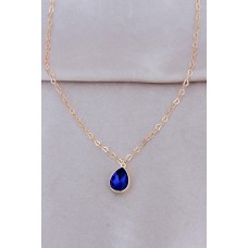 Altın Renk Metal Zincirli Mavi Kristal Taşlı Kolye Altın Renk Metal Zincirli Mavi Kristal Taşlı Kolye