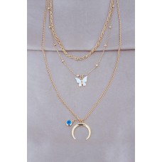 Çoklu Zincir Model Gold Renk Metal Nazar Boncuk Detaylı Sedefli Kelebek Kolye Çoklu Zincir Model Gold Renk Metal Nazar Boncuk Detaylı Sedefli Kelebek Kolye