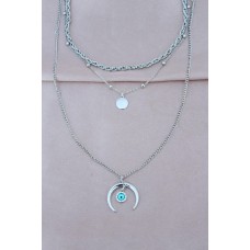 Gümüş Renk Metal Nazar Boncuk Detaylı Çoklu Kolye Gümüş Renk Metal Nazar Boncuk Detaylı Çoklu Kolye