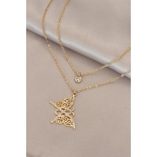 Gold Renk Metal Zirkon Taşlı Çift Zincir Kelebek Kolye Gold Renk Metal Zirkon Taşlı Çift Zincir Kelebek Kolye