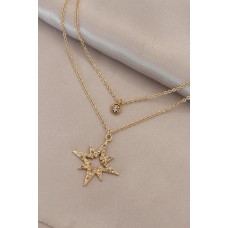 Gold Metal Zirkon Taşlı Çift Zincir Kutup Yıldızı Kolye Gold Metal Zirkon Taşlı Çift Zincir Kutup Yıldızı Kolye
