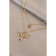 Gold Renk Metal Zirkon Taşlı Çift Zincir Yusufçuk Kolye Gold Renk Metal Zirkon Taşlı Çift Zincir Yusufçuk Kolye