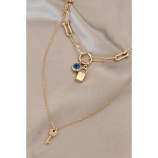 Gold Renk Metal Çift Zincir Anahtar Kilit Kolye Gold Renk Metal Çift Zincir Anahtar Kilit Kolye