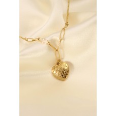 Çelik Altın Renk Çizgili Kalp Model Kadın Kolye Çelik Altın Renk Çizgili Kalp Model Kadın Kolye