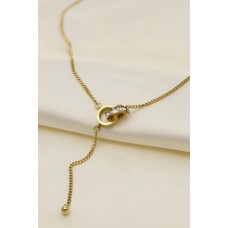 Çelik Altın Renk Kristal Taşlı Oval Model Kadın Kolye Çelik Altın Renk Kristal Taşlı Oval Model Kadın Kolye