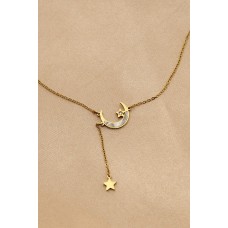 Çelik Gold Renk Zirkon Taşlı Ay Yıldız Model Sallantılı Kadın Kolye Çelik Gold Renk Zirkon Taşlı Ay Yıldız Model Sallantılı Kadın Kolye
