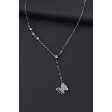 Çelik Gümüş Renk Zirkon Taşlı Simli Kelebek Tasarımlı Kadın Kolye Çelik Gümüş Renk Zirkon Taşlı Simli Kelebek Tasarımlı Kadın Kolye