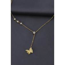 Çelik Gold Renk Zirkon Taşlı Simli Kelebek Tasarımlı Kadın Kolye Çelik Gold Renk Zirkon Taşlı Simli Kelebek Tasarımlı Kadın Kolye