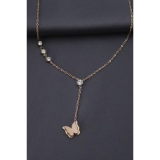 Çelik Rose Renk Zirkon Taşlı Simli Kelebek Tasarımlı Kadın Kolye Çelik Rose Renk Zirkon Taşlı Simli Kelebek Tasarımlı Kadın Kolye