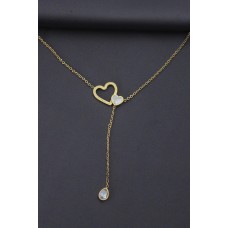 Çelik Gold Renk Taşlı Sedefli Simli Kalp Tasarımlı Kadın Kolye Çelik Gold Renk Taşlı Sedefli Simli Kalp Tasarımlı Kadın Kolye