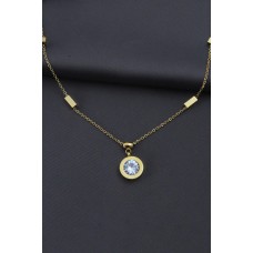 Çelik Gold Renk Kristal Taşlı Oval Tasarımlı Kadın Kolye Çelik Gold Renk Kristal Taşlı Oval Tasarımlı Kadın Kolye