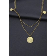 Çelik Gold Renk Desenli Oval Model Çift Zincir Tasarımlı Kadın Kolye Çelik Gold Renk Desenli Oval Model Çift Zincir Tasarımlı Kadın Kolye