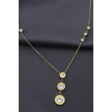 Çelik Altın Renk Sıralı Taşlı Oval Tasarımlı Kadın Kolye Çelik Altın Renk Sıralı Taşlı Oval Tasarımlı Kadın Kolye