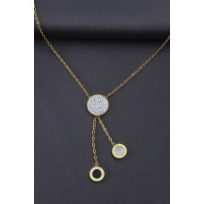 Çelik Gold Renk Zirkon Taşlı Oval Tasarımlı Sedefli Kadın Kolye Çelik Gold Renk Zirkon Taşlı Oval Tasarımlı Sedefli Kadın Kolye