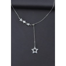 Çelik Gümüş Renk Zirkon Taşlı Yıldız Tasarımlı Kadın Kolye Çelik Gümüş Renk Zirkon Taşlı Yıldız Tasarımlı Kadın Kolye