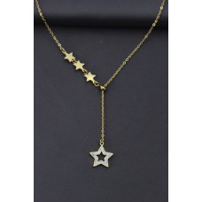 Çelik Altın Renk Zirkon Taşlı Yıldız Tasarımlı Kadın Kolye Çelik Altın Renk Zirkon Taşlı Yıldız Tasarımlı Kadın Kolye