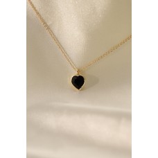 Gold Renk Metal Zincirli Siyah Zirkon Taşlı Kalp Kolye Gold Renk Metal Zincirli Siyah Zirkon Taşlı Kalp Kolye