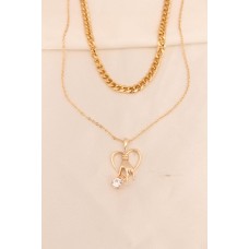 Gold Renk Metal Taşlı El Model Çift Zincirli Kolye Gold Renk Metal Taşlı El Model Çift Zincirli Kolye