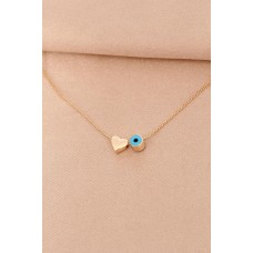Gold Metal Minimal Nazar Boncuklu Kalp Kolye Gold Metal Minimal Nazar Boncuklu Kalp Kolye