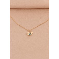 Gold Renk Metal Minimal Mavi Taşlı Göz Kolye Gold Renk Metal Minimal Mavi Taşlı Göz Kolye