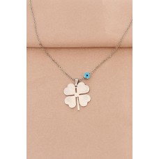 Gümüş Renk Metal Minimal Nazar Boncuklu Yonca Kolye Gümüş Renk Metal Minimal Nazar Boncuklu Yonca Kolye