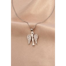 Gümüş Renk Metal Zirkon Taşlı Melek Kolye Gümüş Renk Metal Zirkon Taşlı Melek Kolye