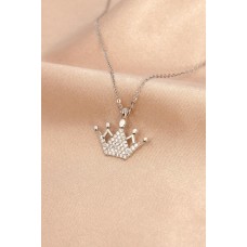 Gümüş Renk Metal Zirkon Taşlı Taç Kolye Gümüş Renk Metal Zirkon Taşlı Taç Kolye